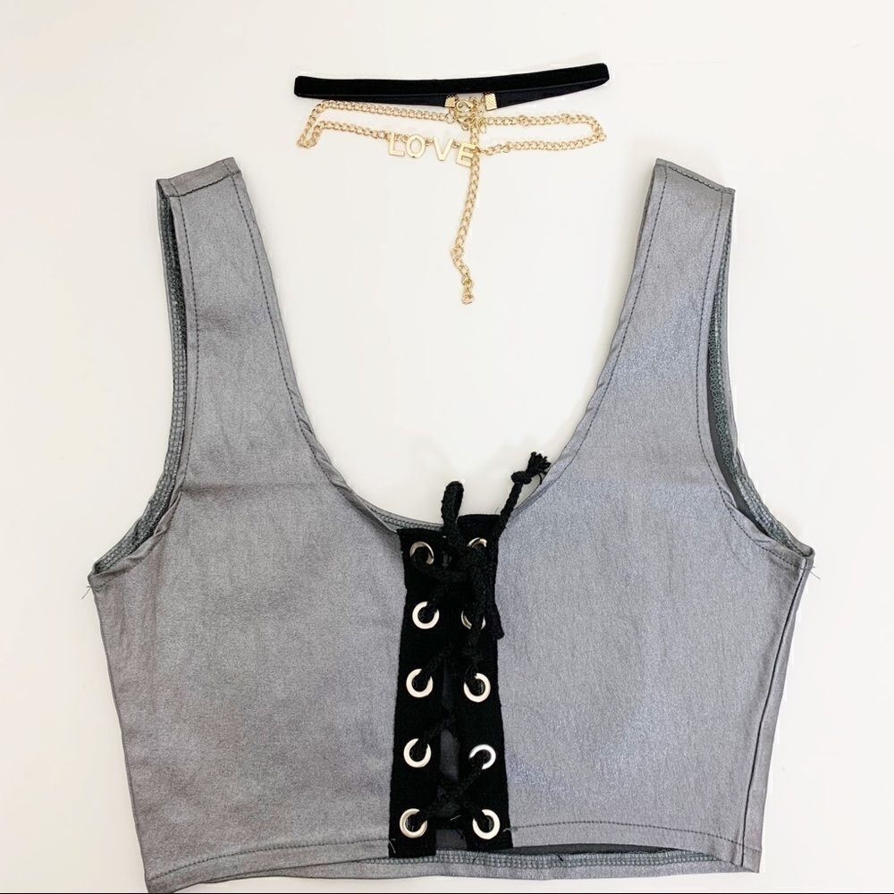Settle Down Lace-up Crop Top with Choker, Small